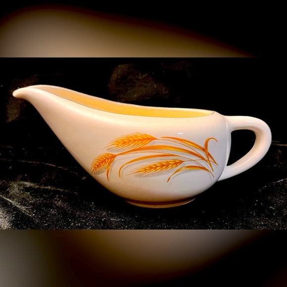 Homer Laughlin Other - Homer Laughlin Gilded Golden Wheat Gravy Boat Creamer Autumn Boaz Thanksgiving